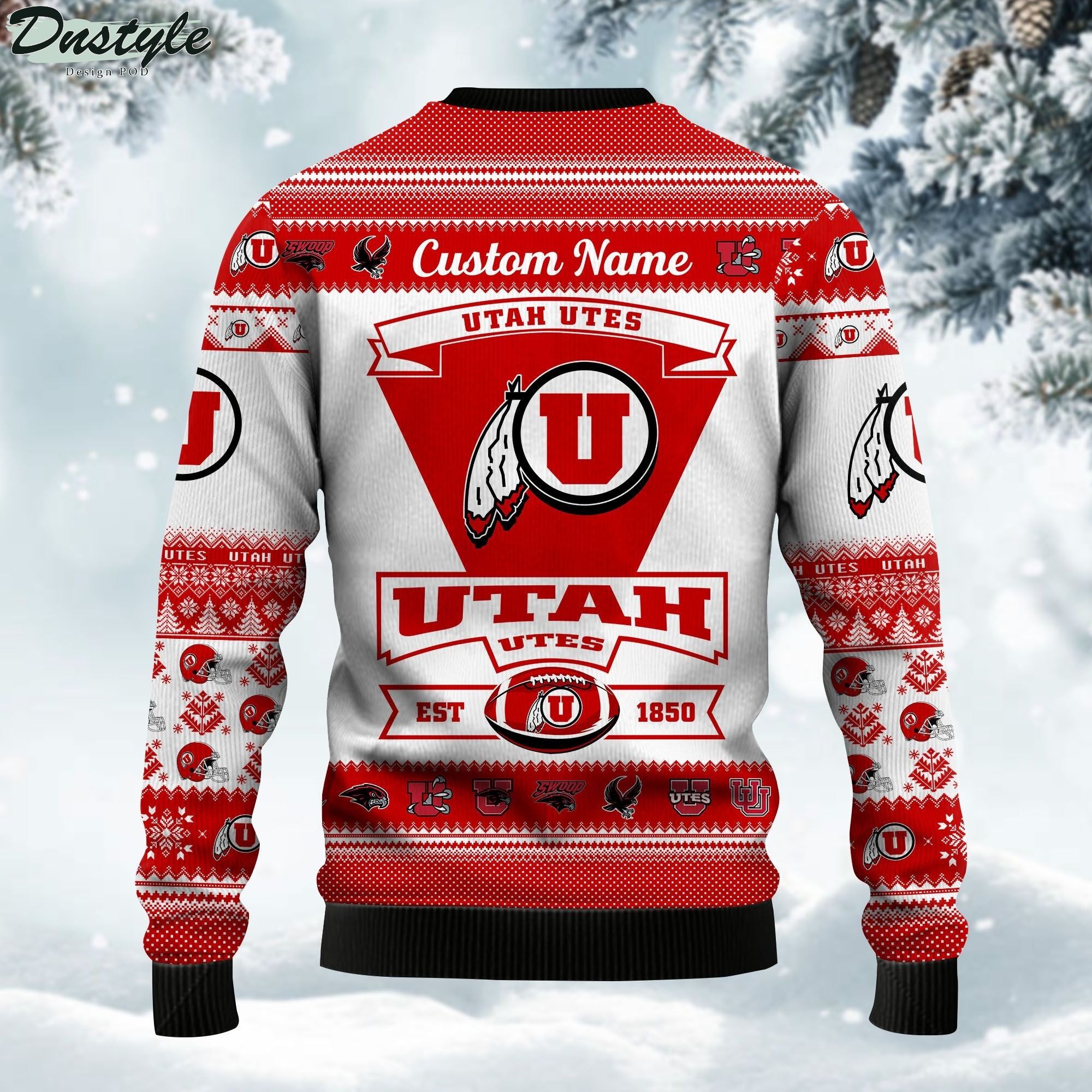 Utah Utes Football Team Logo Custom Name Personalized Ugly Christmas Sweater