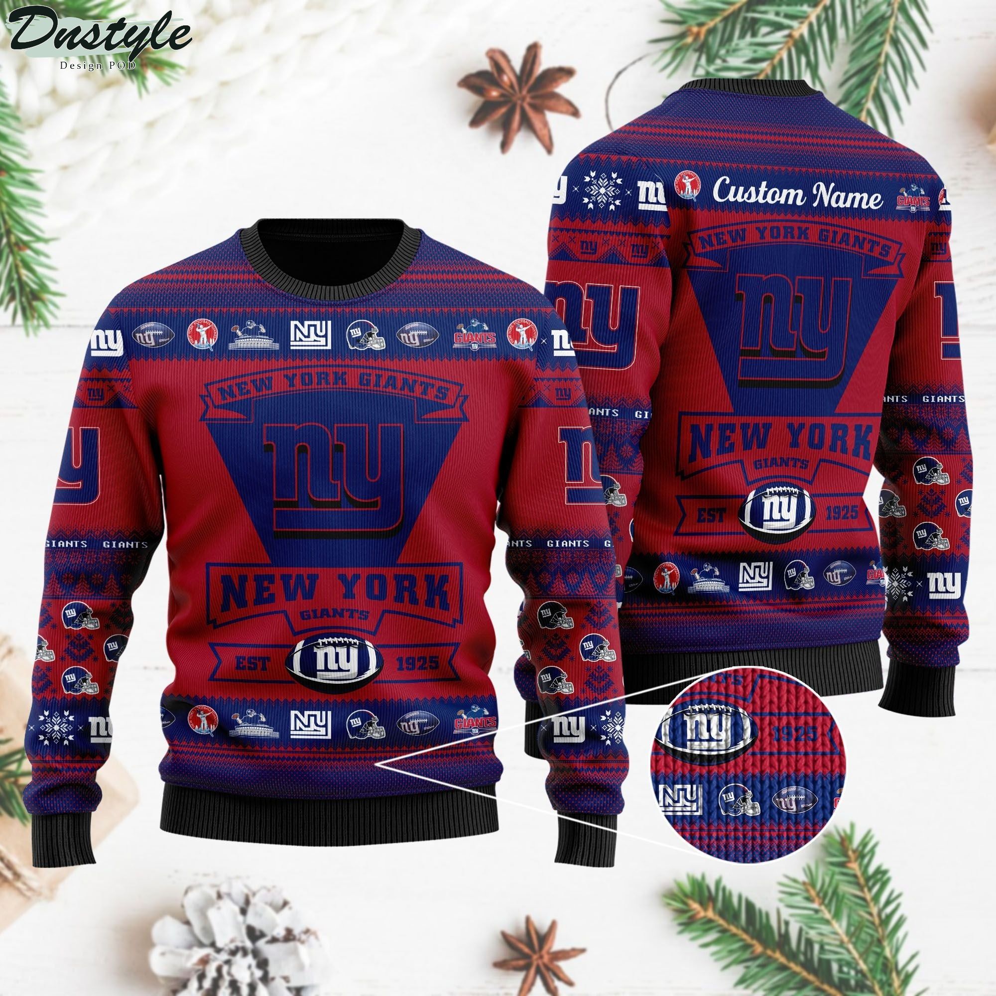 New York Giants Football Team Logo Custom Name Personalized Ugly Christmas Sweater
