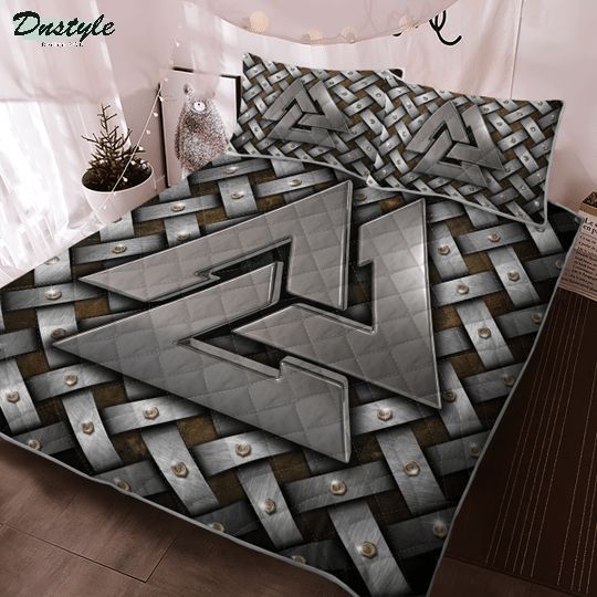 Silver valknut symbol viking quilt bedding set