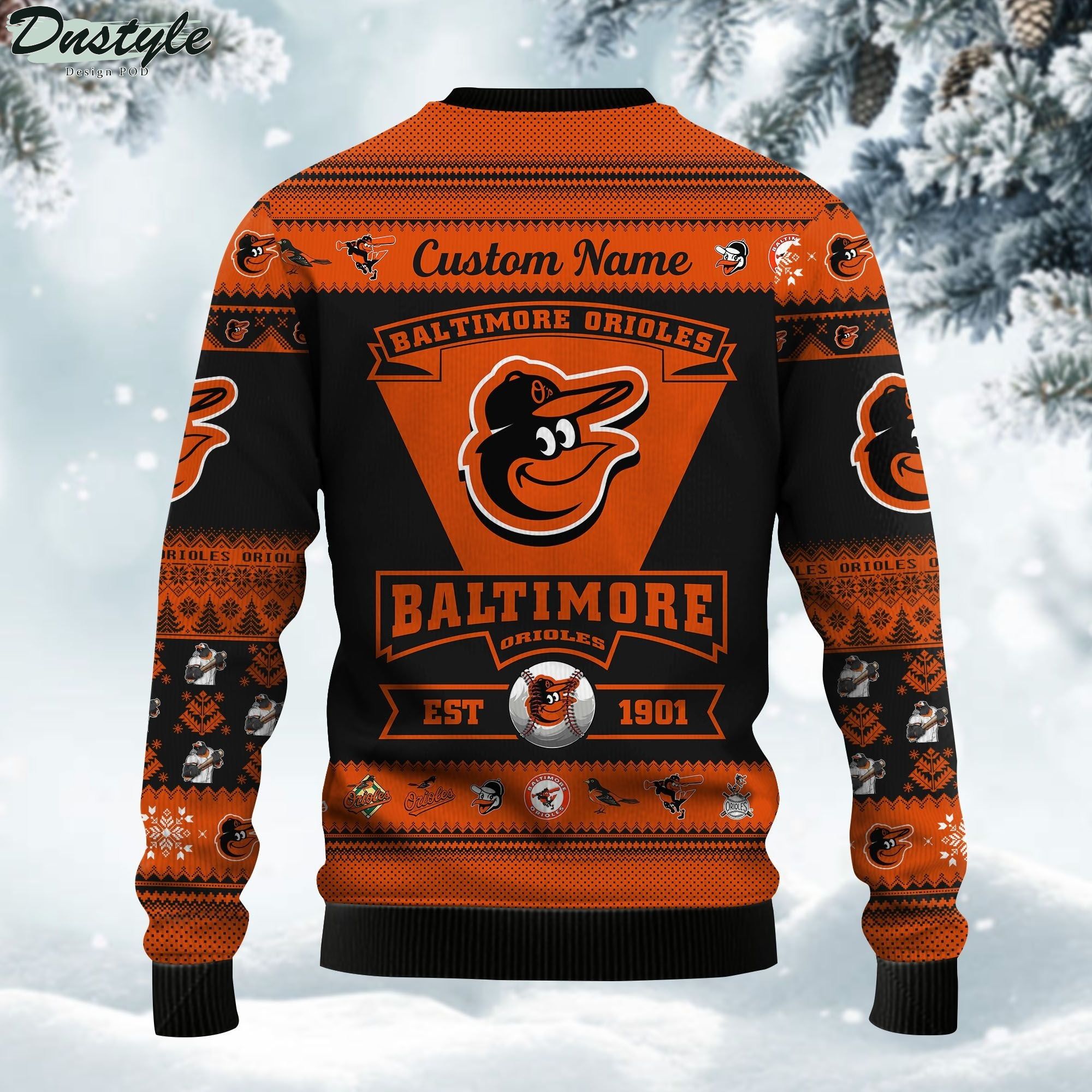 Baltimore Orioles Football Team Logo Custom Name Personalized Ugly Christmas Sweater