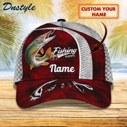 Northern Pike fishing make me happy personalized name cap
