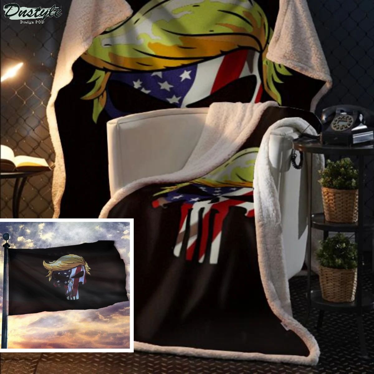Punisher Trump USA Flag Fleece Blanket