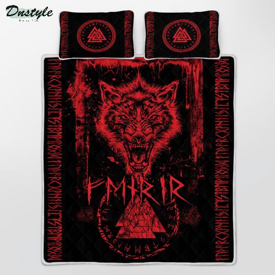 Fenrir Wolf Valknut And Rune Viking Quilt Bedding Set