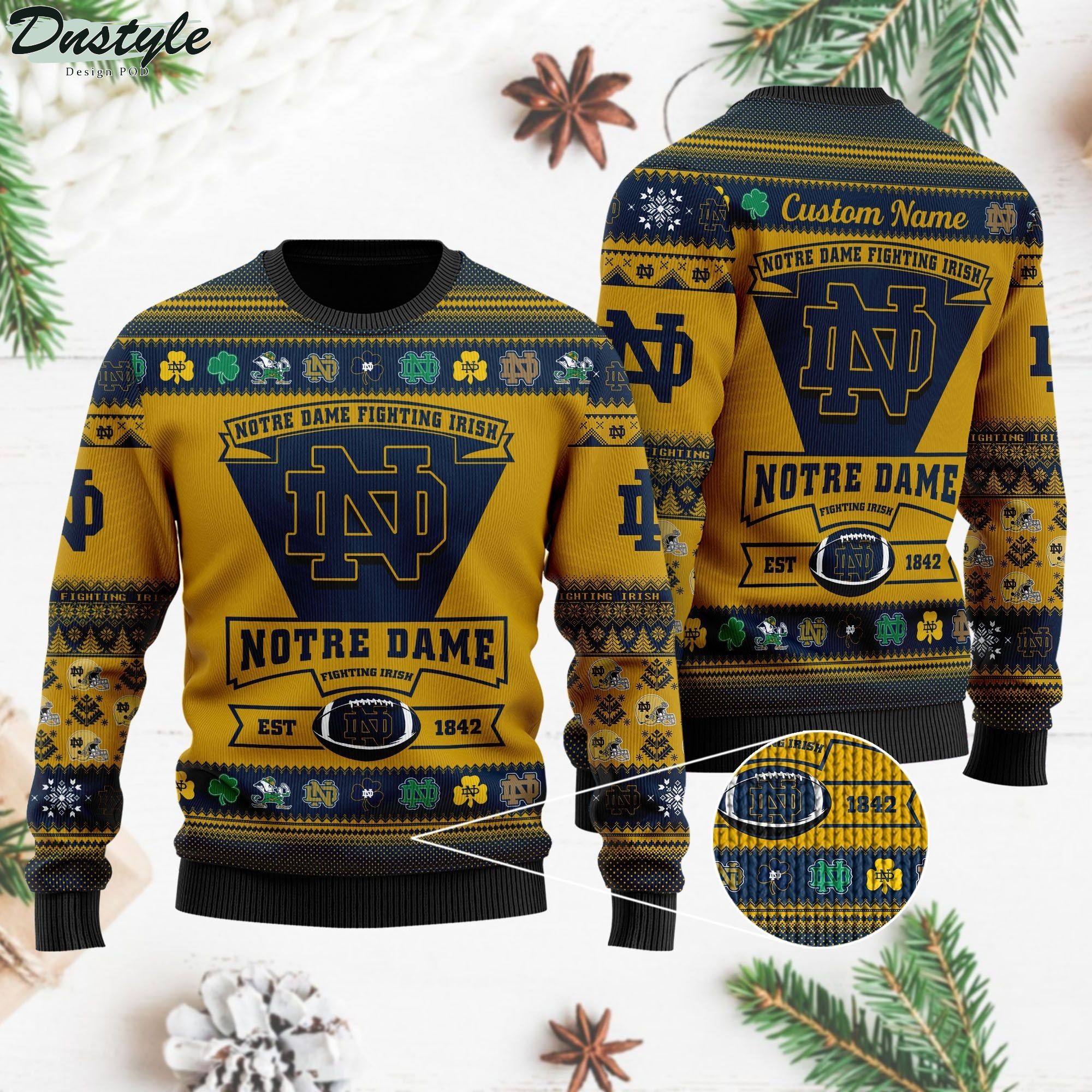 Notre Dame Fighting Irish Football Team Logo Personalized Ugly Christmas Sweater
