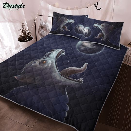 Viking Gear Fenrir-Wolf trying to swallow the moon Viking Quilt Bedding Set