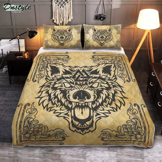Wolf valknut viking quilt bedding set