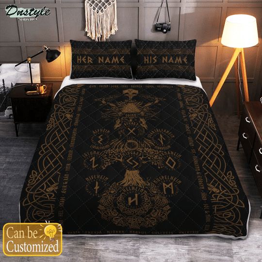 Personalized tree of life yggdrasil viking quilt bedding set