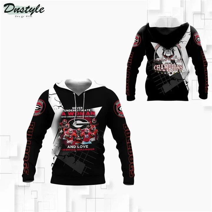 Georgia bulldogs never underestimate a woman 3d all over printed hoodie