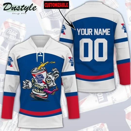 Pabst blue ribbon custom name and number hockey jersey