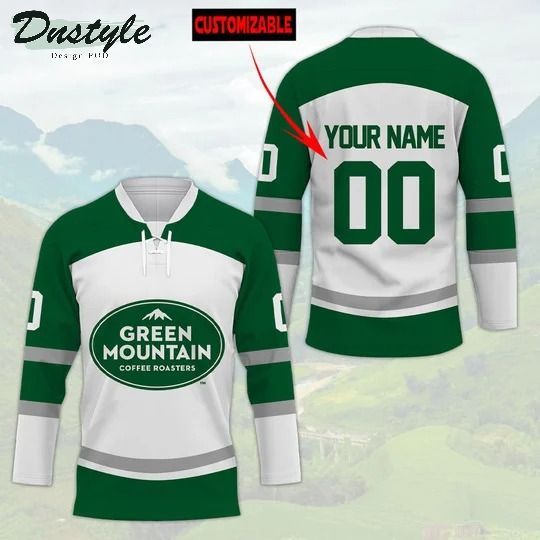 Green mountain coffee roasters custom name and number hockey jersey