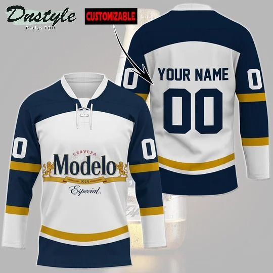 Modelo beer custom name and number hockey jersey