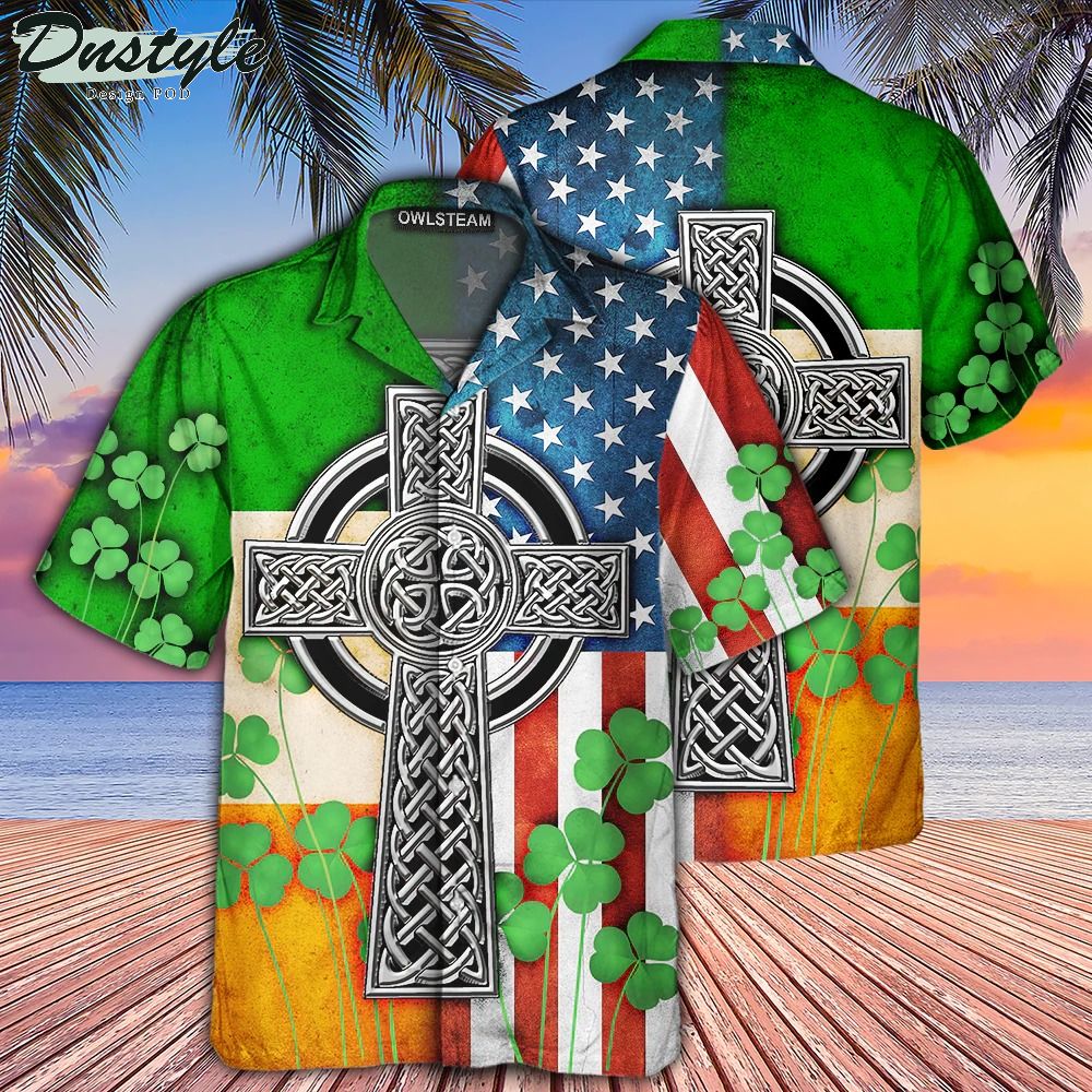 American flag celtic cross irish saint patricks day all over hawaiian shirt