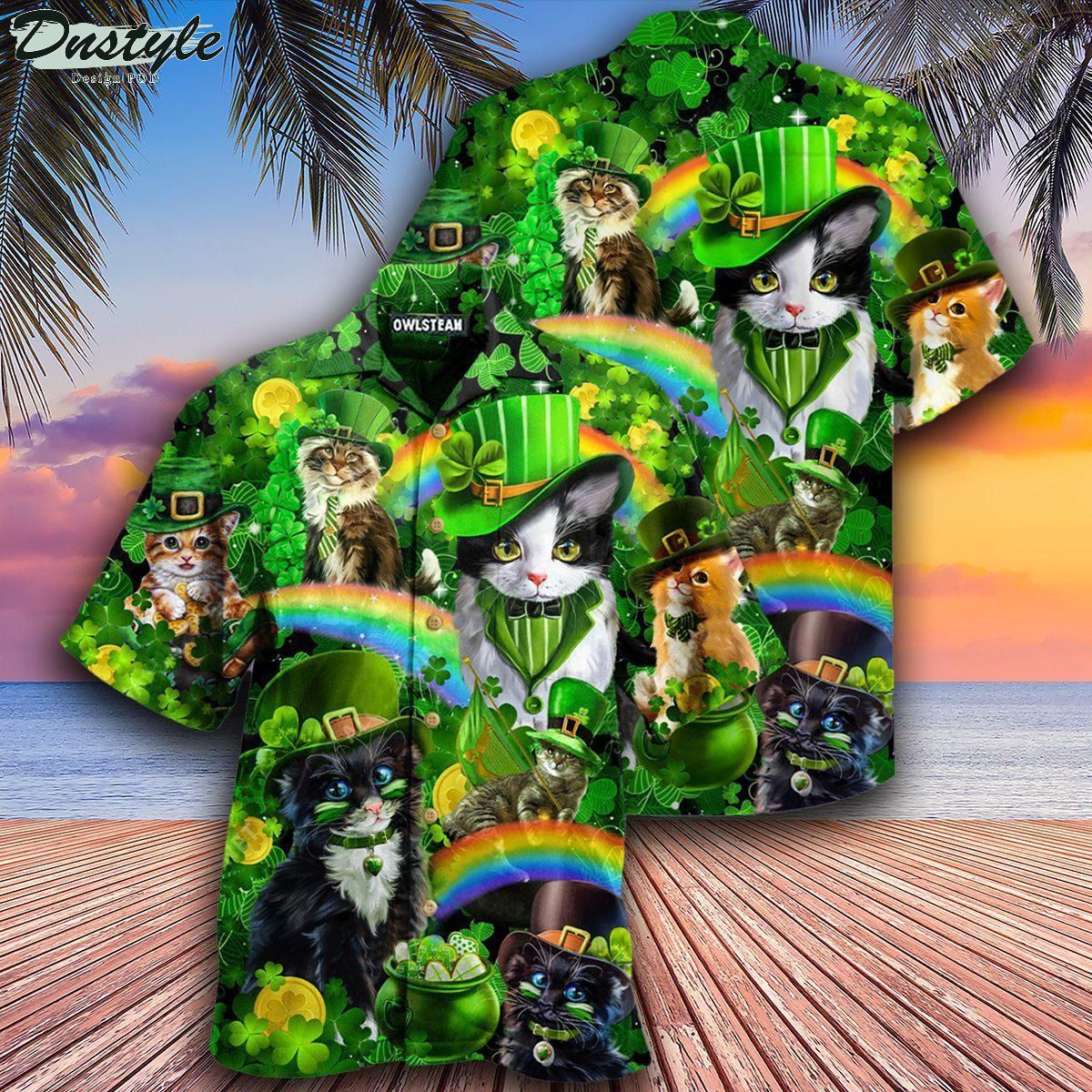Irish saint patricks day cats shamrocks edition hawaiian shirt