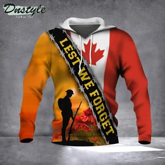 Lest We Forget Canada Flag 3d all over printed hoodie
