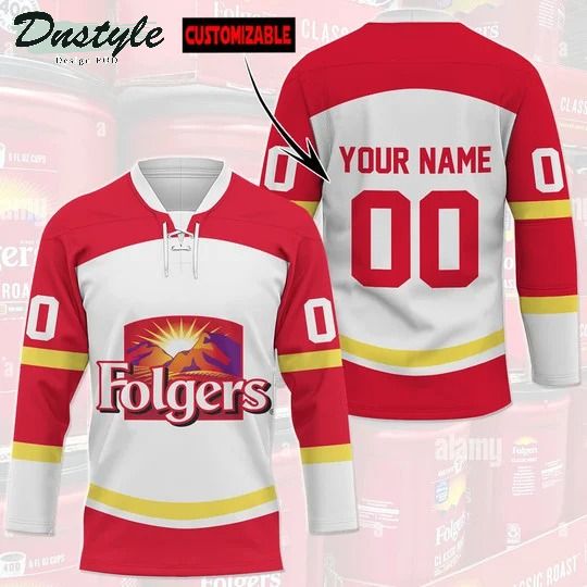 Folgers coffee custom name and number hockey jersey
