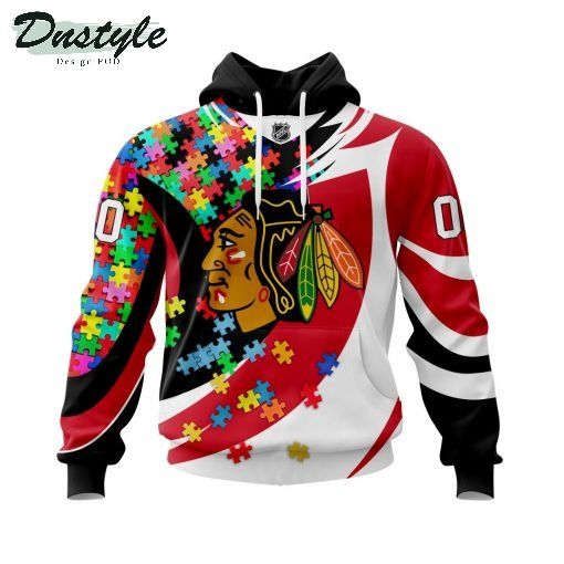NHL Chicago BlackHawks Autism Awareness Personalized 3d Print Hoodie