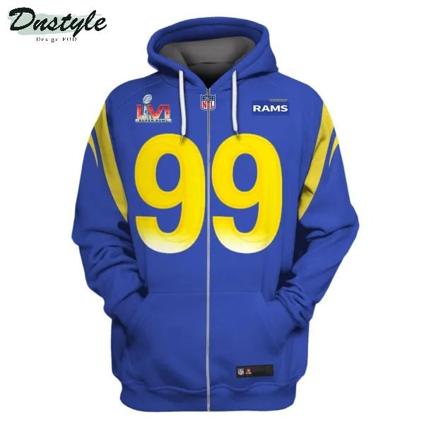 Los angeles rams NFL Donald number 99 3d printed blue hoodie