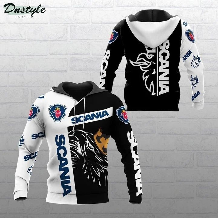 Scania black and white 3d all over printed hoodie