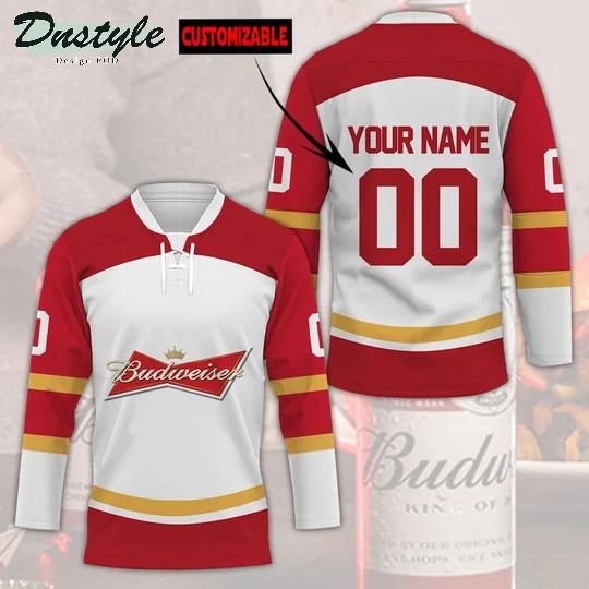 Budweiser custom name and number hockey jersey