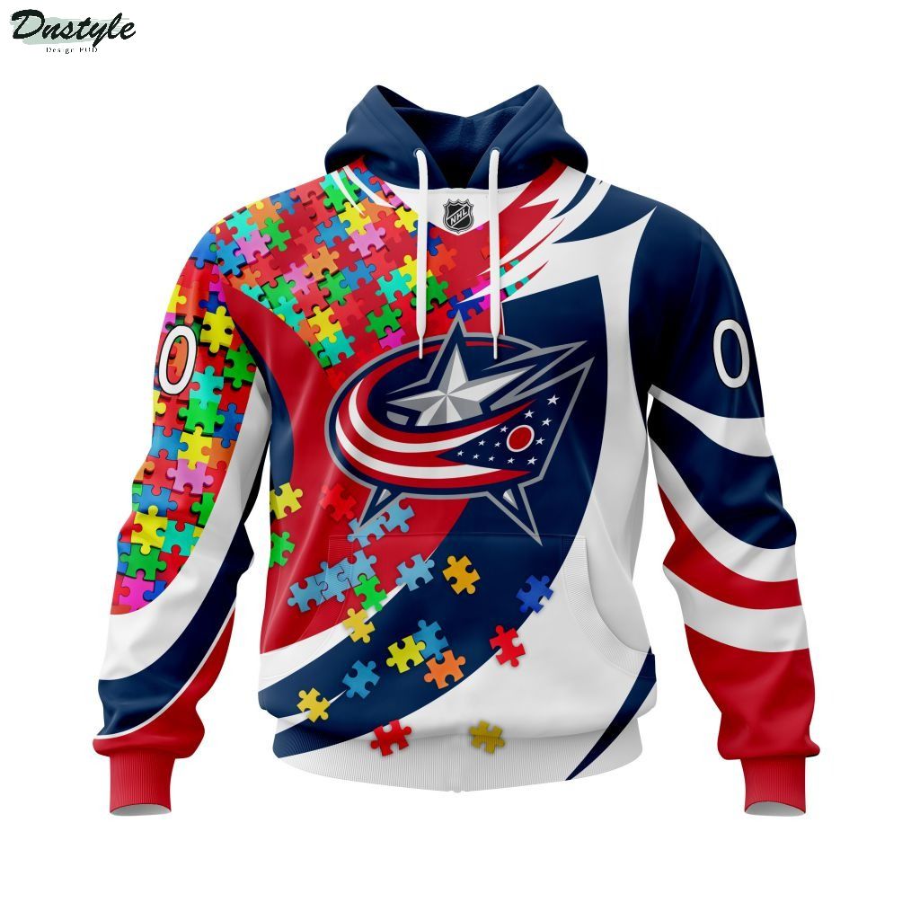 NHL Columbus Blue Jackets Autism Awareness Personalized 3d Print Hoodie