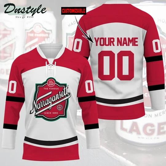 Narragansett beer custom name and number hockey jersey