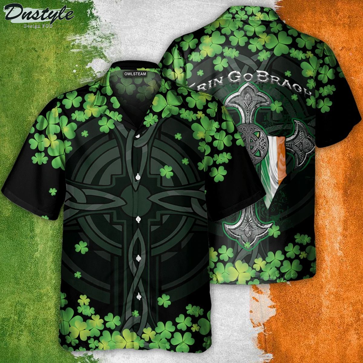 Irish erin go bragh american flag clover hawaiian shirt