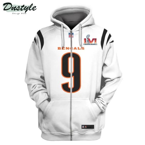 Cincinnati bengals NFL Burrow number 9 3d all over printed white hoodie
