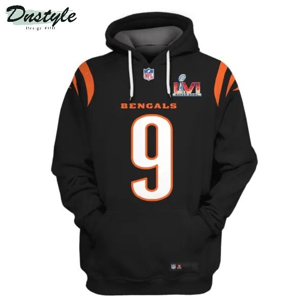 Cincinnati bengals NFL Burrow number 9 3d all over printed black hoodie