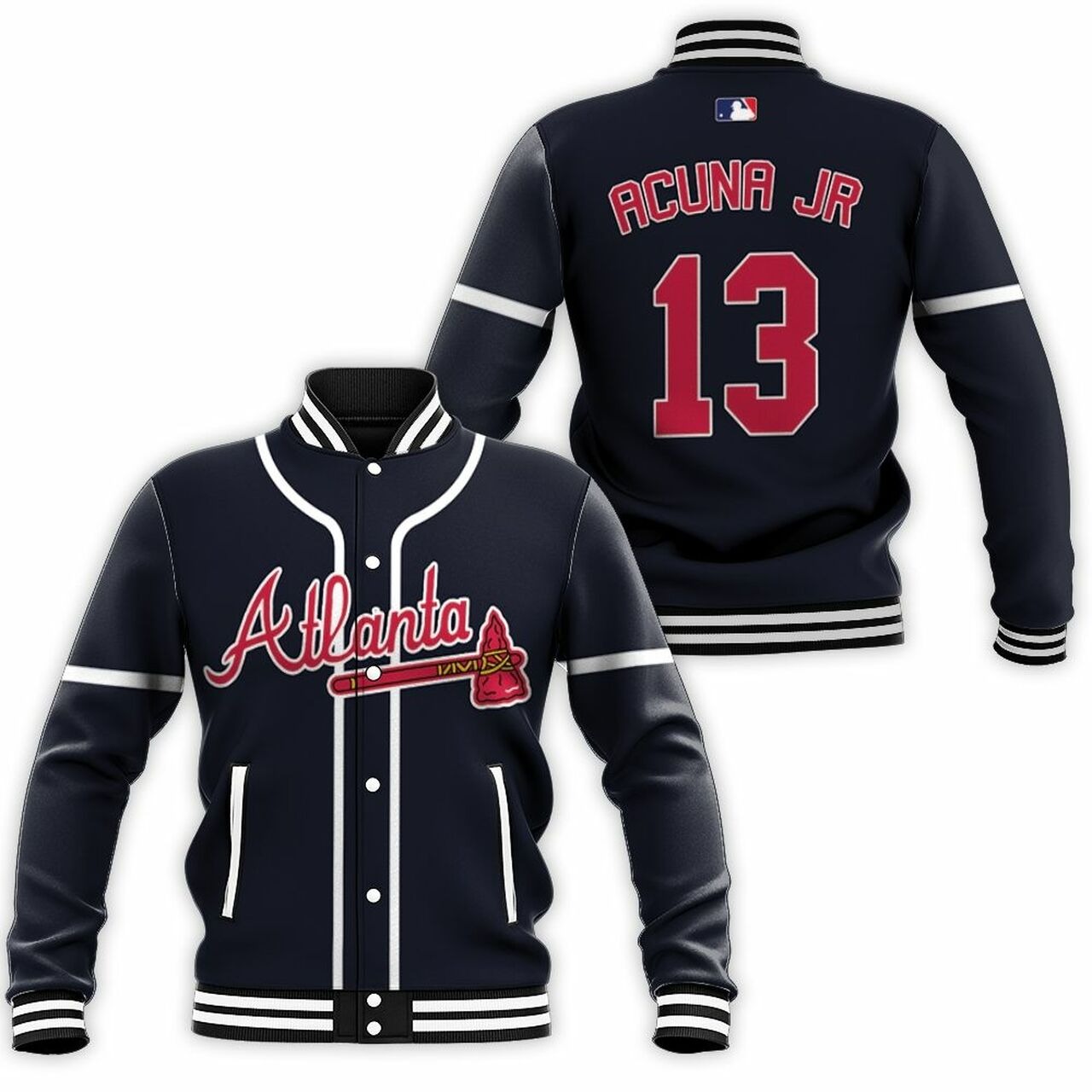 Atlanta Braves Ronald Acuna Jr 13 Mlb 2019 Navy Baseball Jacket