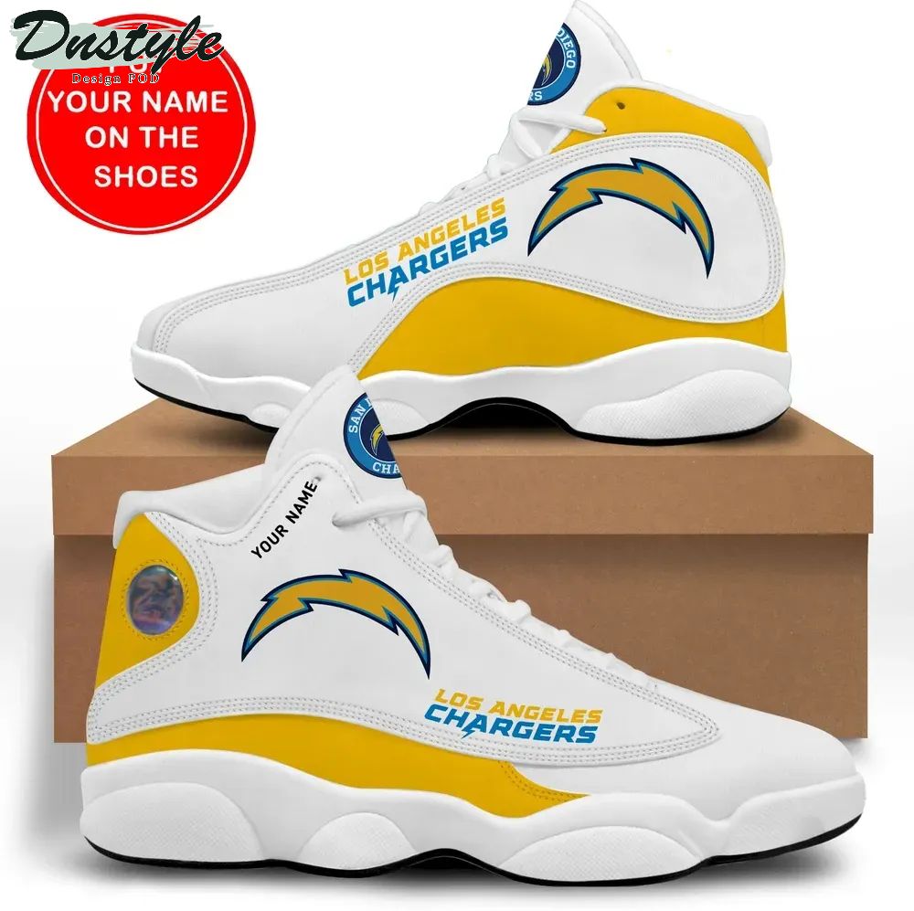 Personalized Gold NFL Los Angeles Chargers Football Air Jordan 13 Sneakers