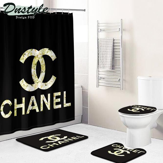 Chanel Gold Set Bathroom Mat Shower Curtain