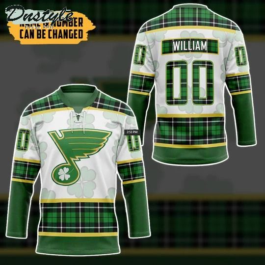 St Louis Blues NHL 2022 st patrick day custom name and number hockey jersey