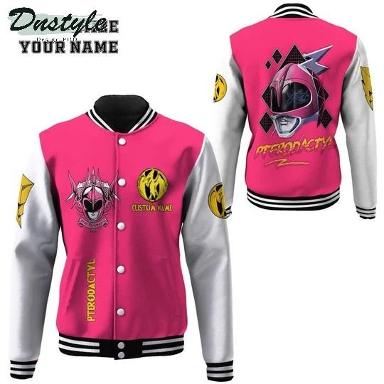Mighty morphin power ranger pink custom name baseball jacket