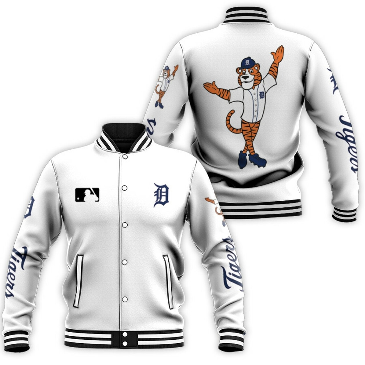 Detroit Tigers Mlb Baseball Team Paws Logo White Baseball Jacket