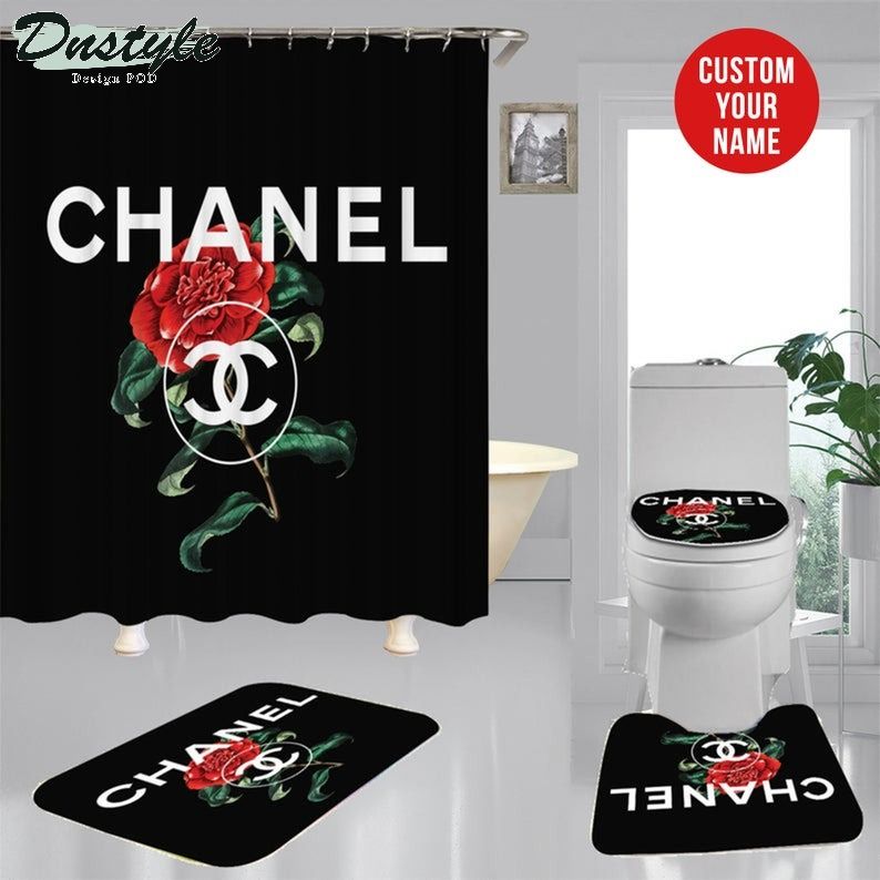 Chanel Rose Type 9 Bathroom Mat Set Shower Curtain