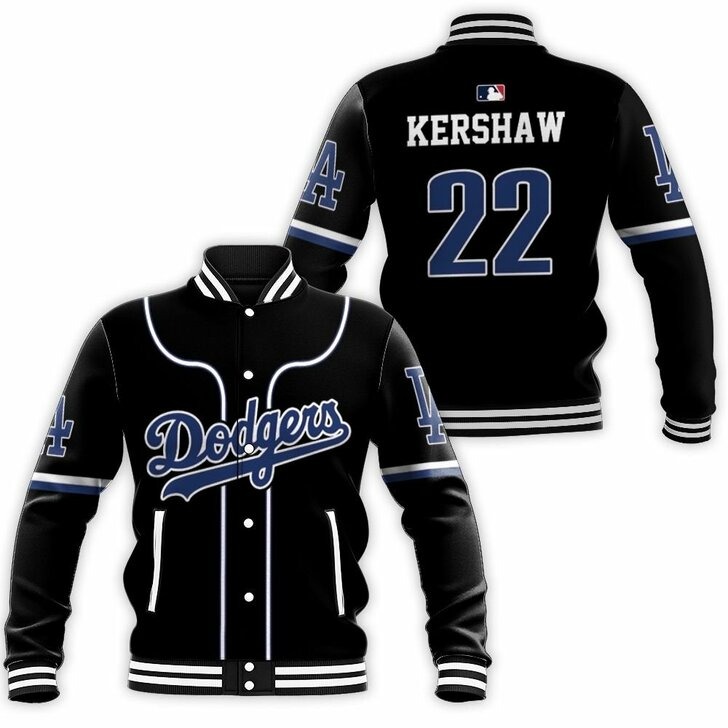 Los Angeles Dodgers Clayton Kershaw 22 Mlb 2020 Black Baseball Jacket