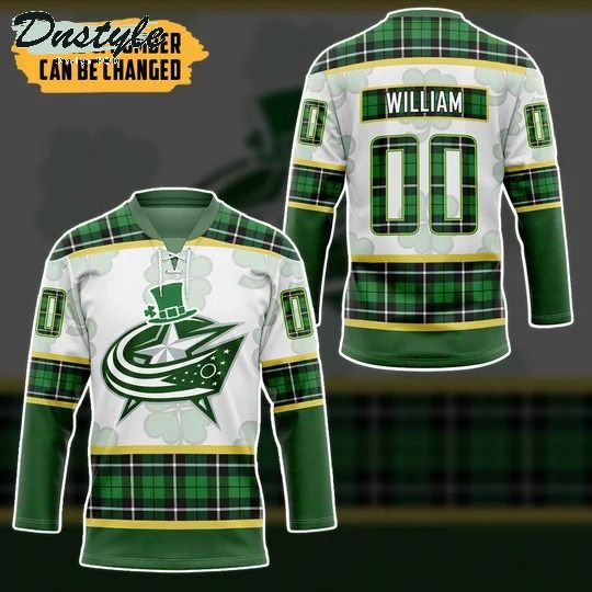 Columbus Blue NHL 2022 st patrick day custom name and number hockey jersey
