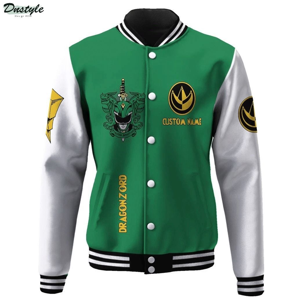 Mighty morphin power ranger green custom name baseball jacket