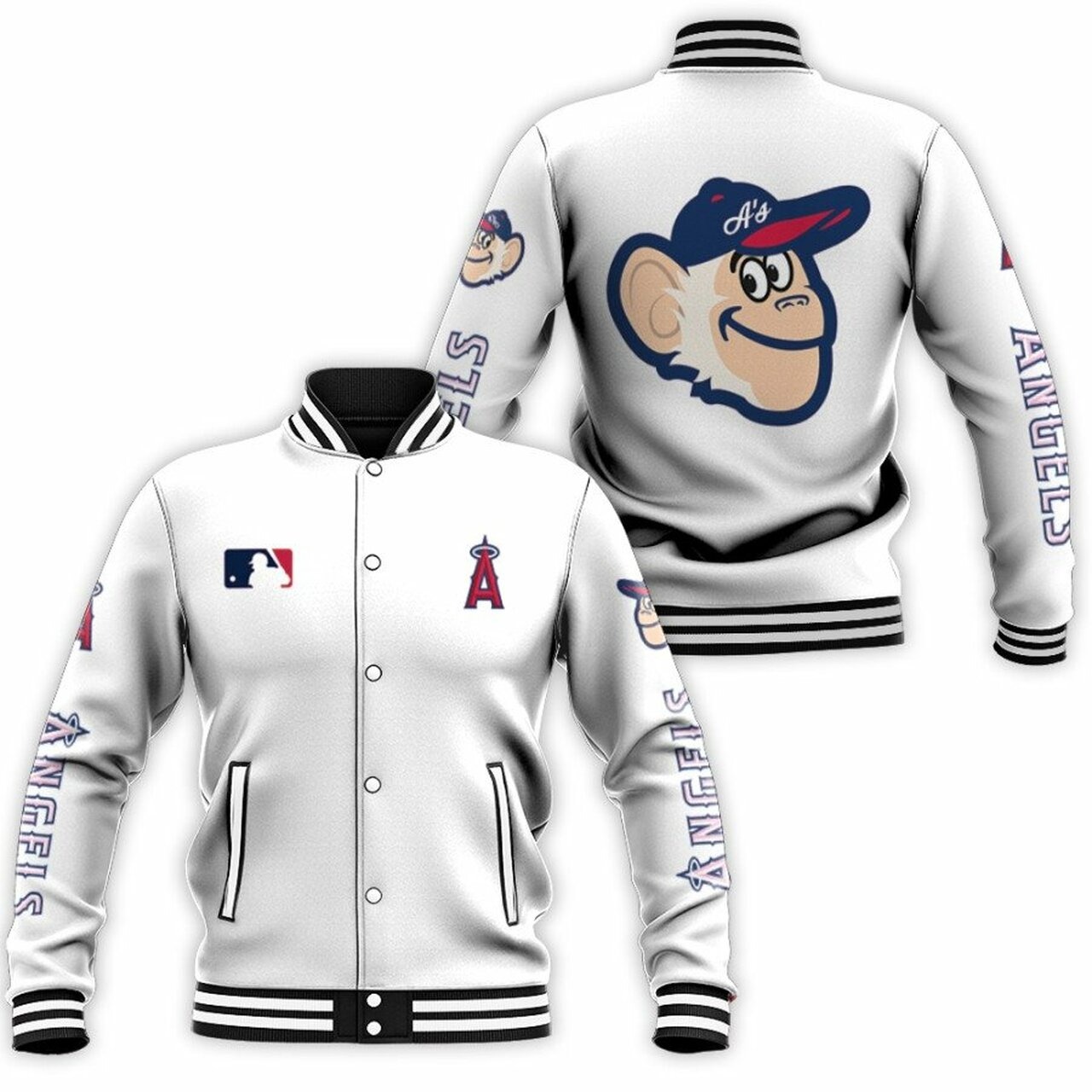 Los Angeles Angels Mlb Baseball Team Rally Monkey Logo White Baseball Jacket