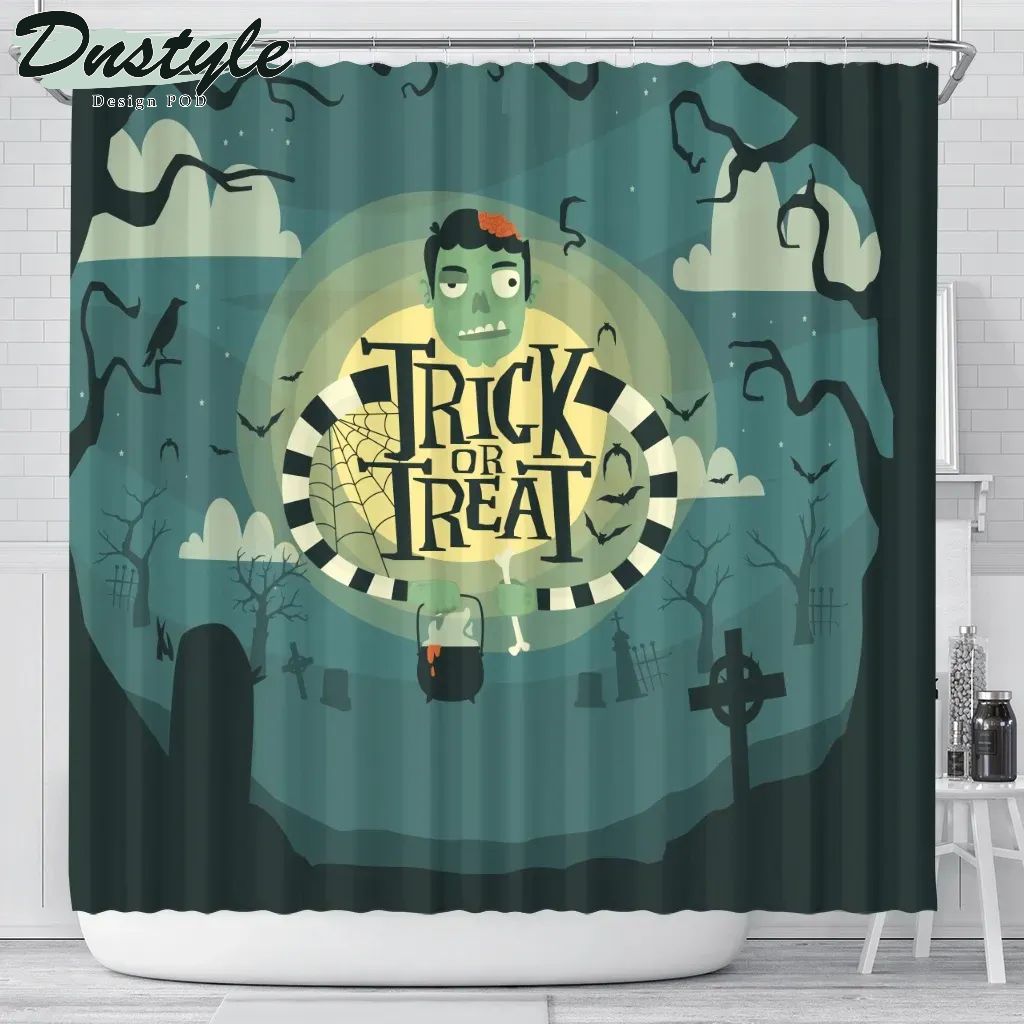 Halloween Trick Or Treat Cute Green Zombie Shower Curtain