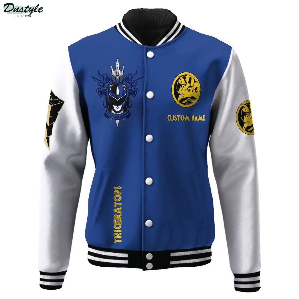 Mighty morphin power ranger blue custom name baseball jacket
