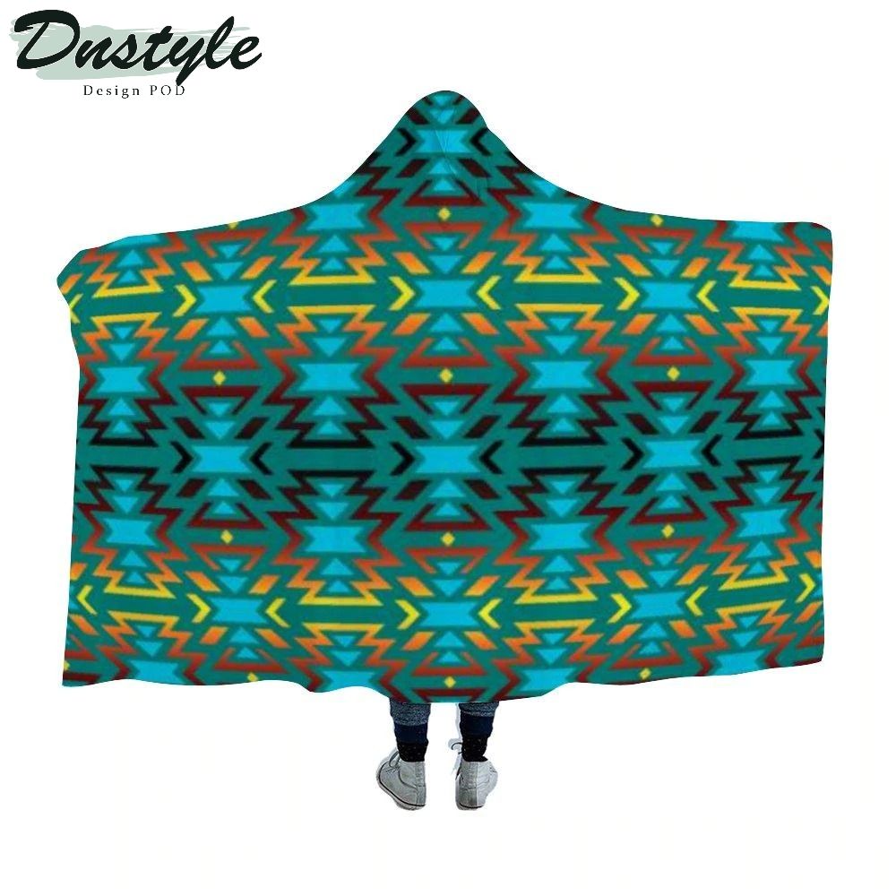 Fire Colors and Turquoise Teal Hooded Blanket