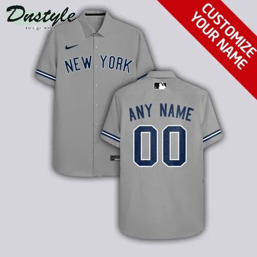 New York Yankees MLB Personalized name and number grey hawaiian shirt