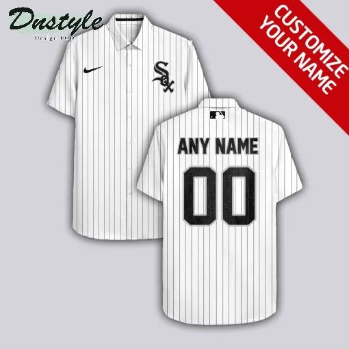 Chicago White Sox MLB Personalized white striped hawaiian shirt