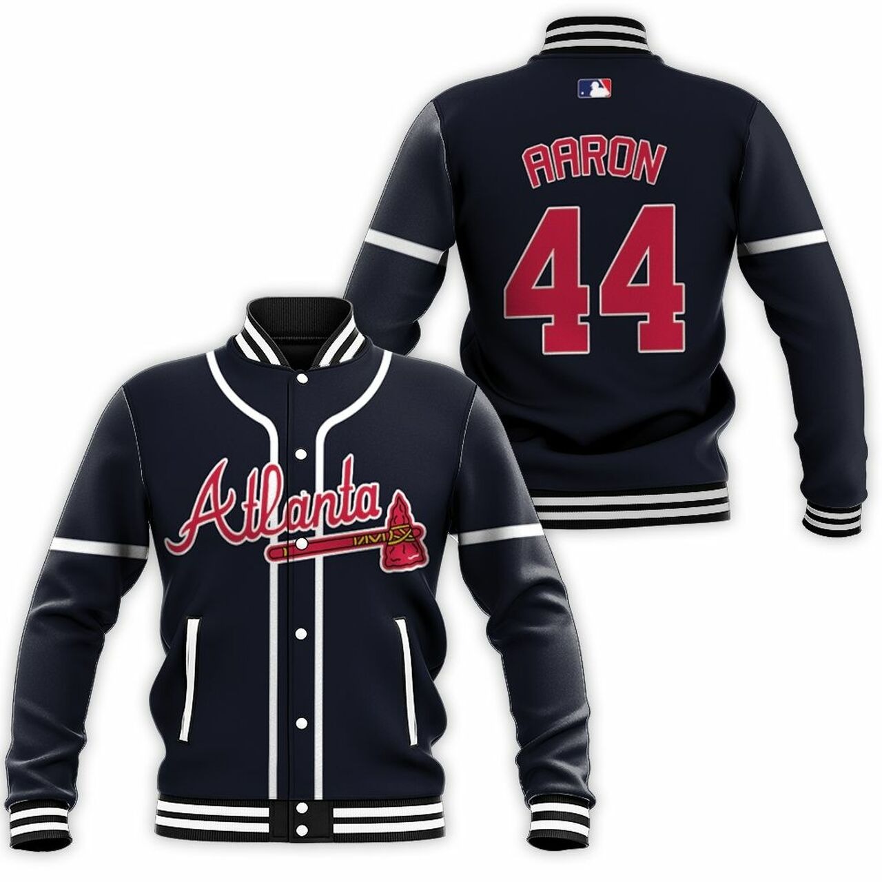 Atlanta Braves Hank Aaron 44 Mlb Baseball 2019 Team Navy Baseball Jacket