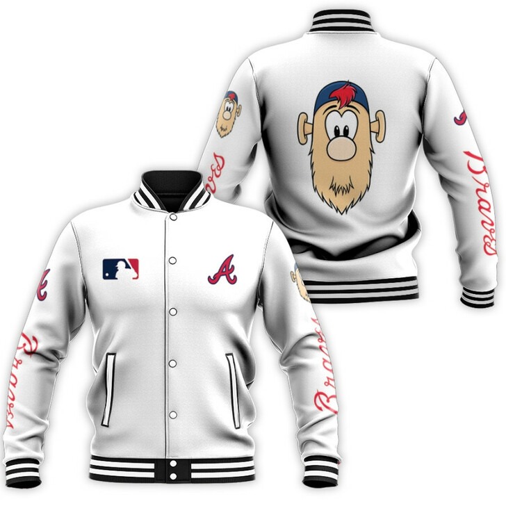 Atlanta Braves Mlb Baseball Team Meet Blooper Logo White Baseball Jacket