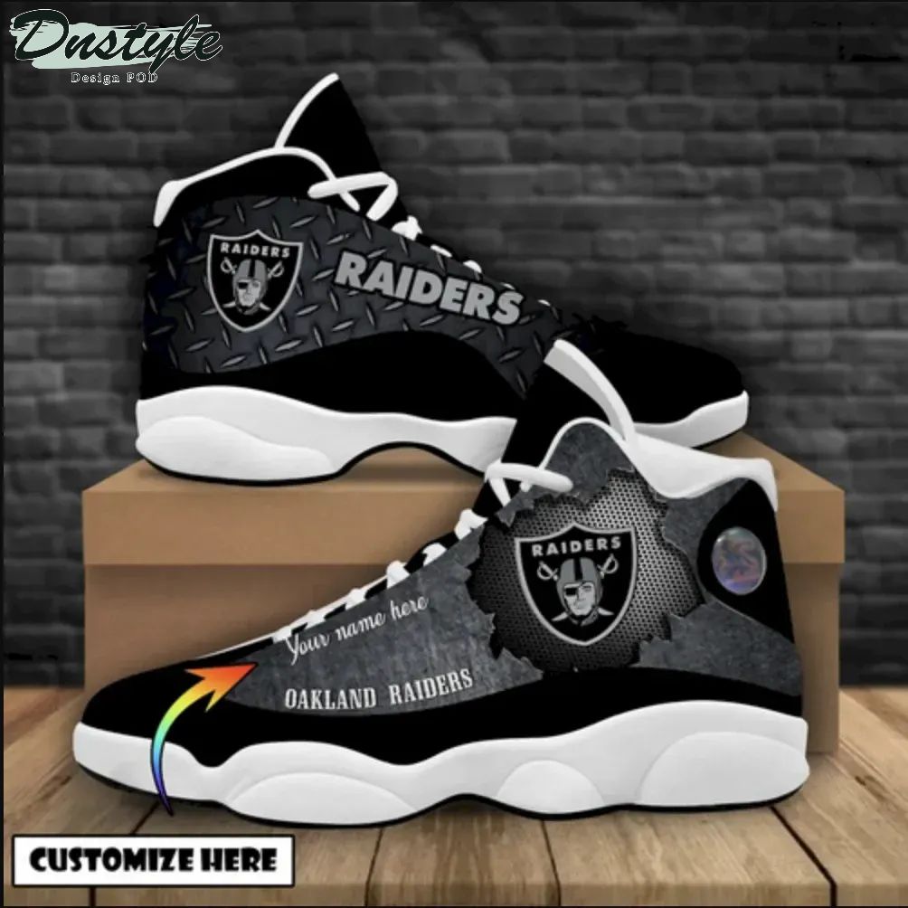Personalized NFL Oakland Raiders Football Air Jordan 13 Sneakers