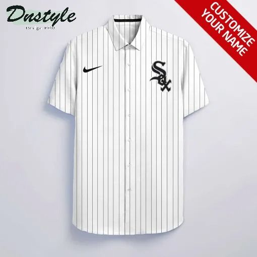 Chicago White Sox MLB Personalized white striped hawaiian shirt