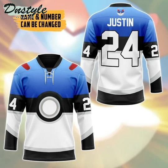 Pokemon trainers great ball custom name and number hockey jersey