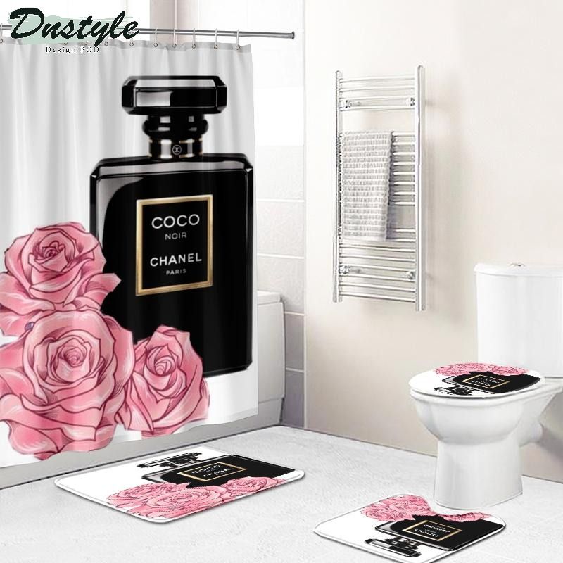 Chanel Perfume Set Bathroom Mat Shower Curtain